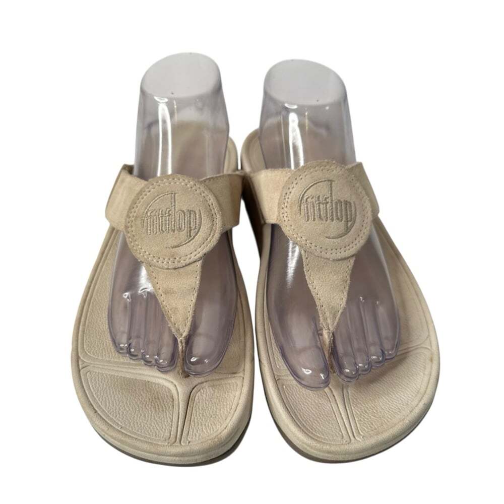 FitFlop Lulu Suede Toe Post Sandals Beige Wobbleboard Comfort Casual Summer 9